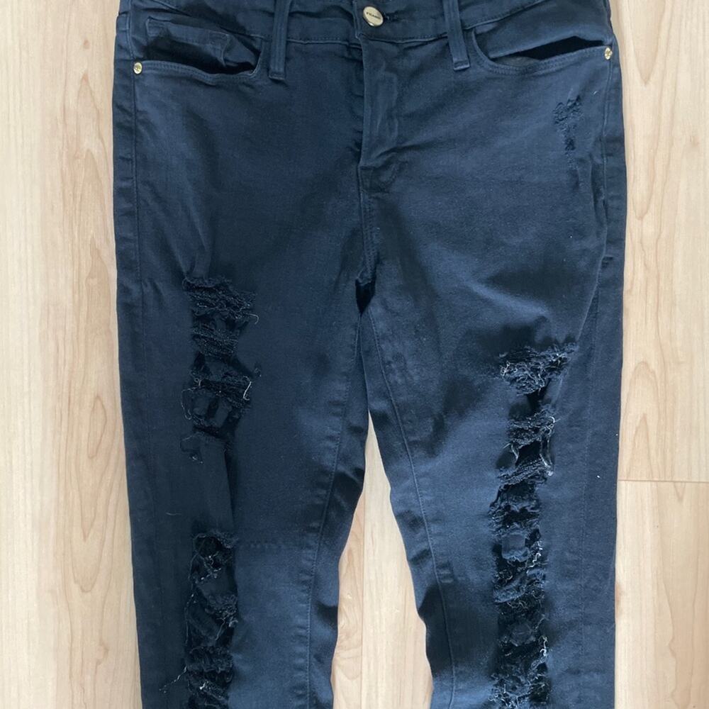 Frame Le Skinny de Jeanne Black Distressed Denim Jeans Pants Womens Size 28